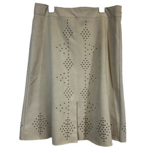 Chicos 2.5 (14) Southwest Midi Skirt Tan Studded Faux Suede Stretch A-Line C13